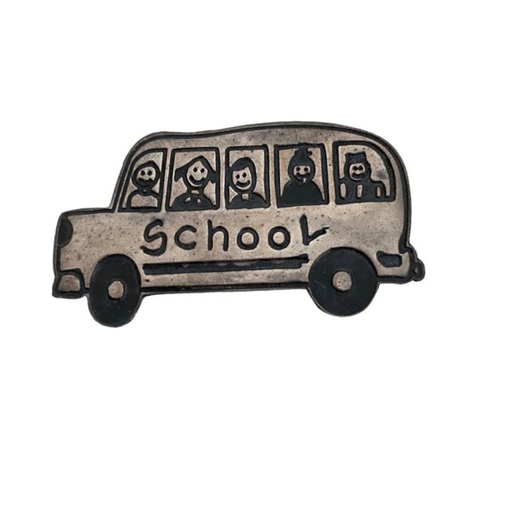 Sterling Silver School Bus Brooch Pin Vintage Save The Children Jewelry Mexico - Picture 1 of 9